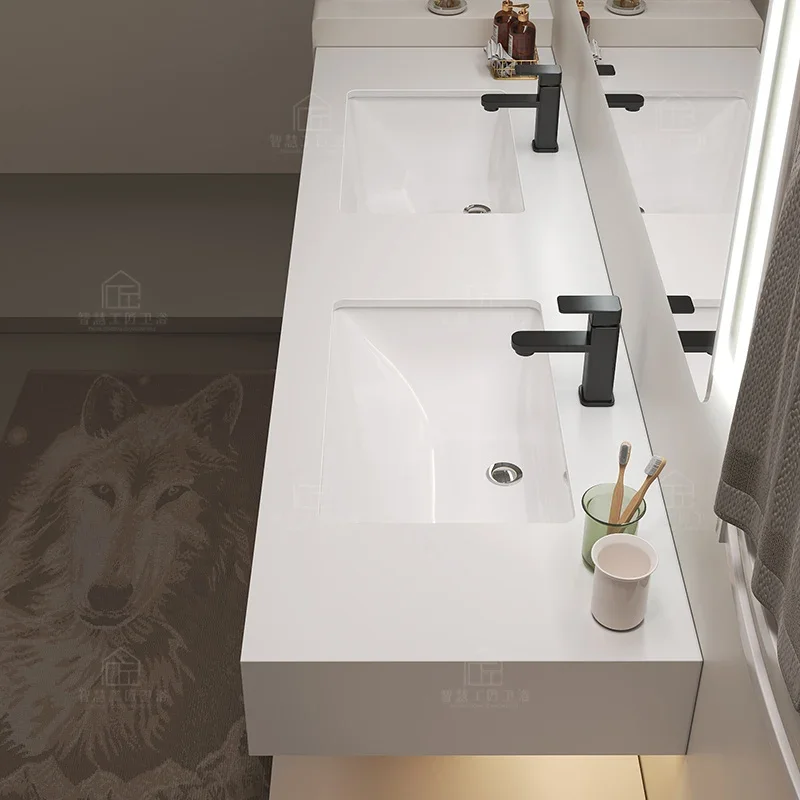 2025 new rock slab ceramic basin large size double basin toilet washbasin hand washbasin bathroom cabinet combination