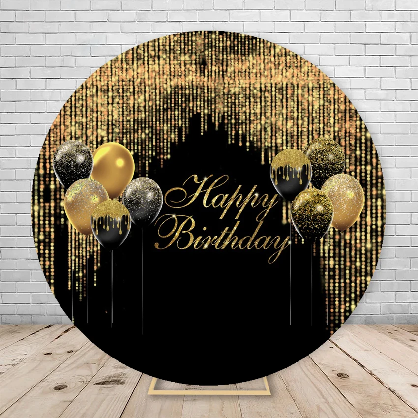 Adult Birthday Round Backdrop Black Golden Glitter Party Decor Photo Photographic Circle Photography Background With Elastic