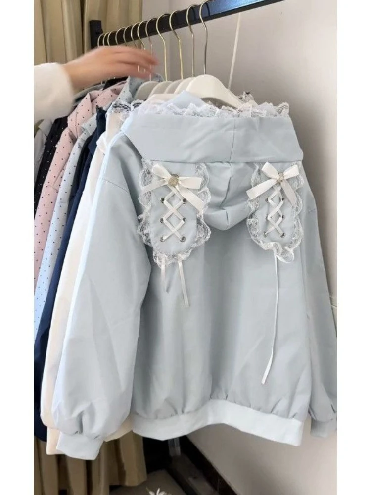 

2026 Harajuku New Spring Loose Preppy Style Sweet Long Sleeve Coat Women Fashion Casual Designer Hooded Vintage Overcoat Female