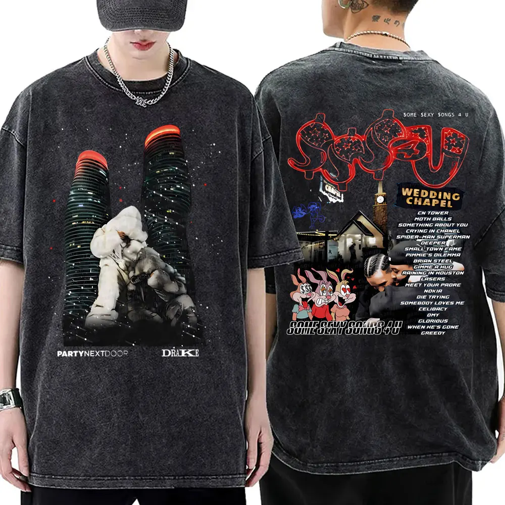 

Rapper PARTYNEXTDOOR & Drake Some Sexy Songs 4 U SSS4U 2025 Washed Vintage T Shirts Men Women Fashion Hip Hop Oversized T-shirts