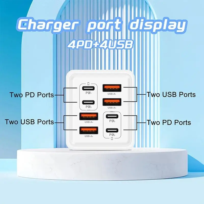 240W GaN USB C Charger Multiport 8 In 1 Charging Adapter High Efficiency Fast Charge Solution For Travel And Work - view 5