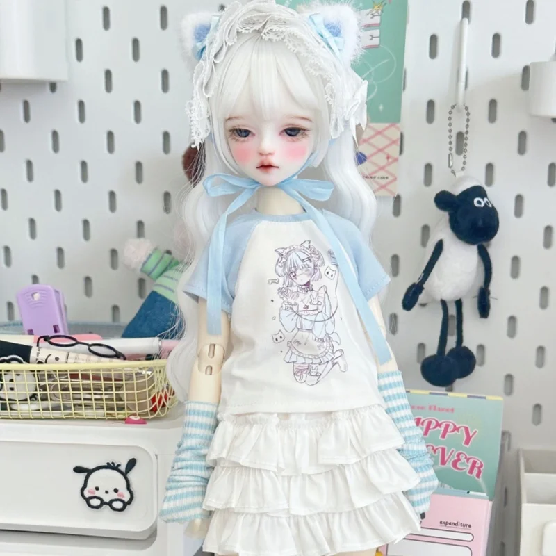 Four Points Bjd Doll Only Clothes Accessories Anime Short Sleeve Top Skirt headdress Clothes Accessories Doll Toy Ornaments