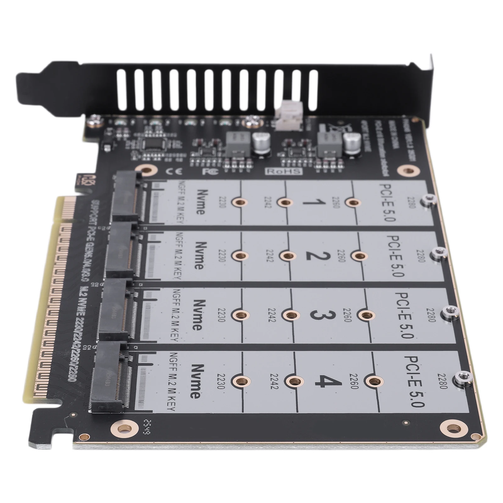 PCIE Express 5.0 Gen5 Gen4 X16 Expansion Card To 4X NVME M.2 NGFF SSD High Speed 4x128Gbps with Individual LED Indicator