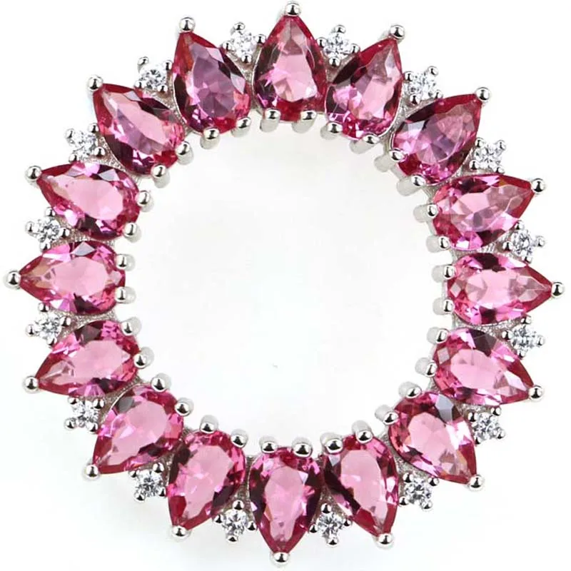

30x30mm Jazaz 5.5g Deluxe Pink Tourmaline Real Blue Sapphire Pink Kunzite CZ Women 925 Solid Sterling Silver Pendant
