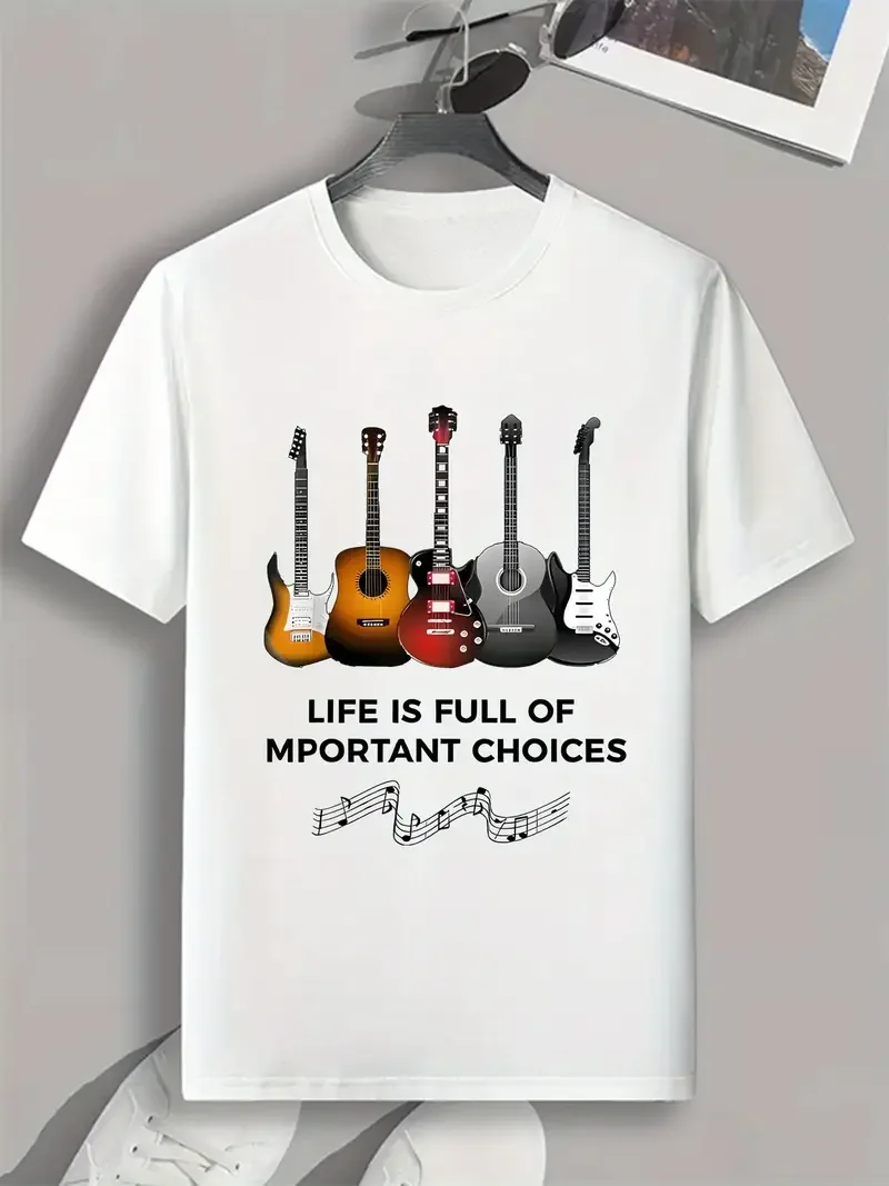 

Guitars Graphic Print Casual T-Shirt 100% Cotton White New in Tops Short Sleeve Tee Streetwear Y2K Men Women T-Shirt