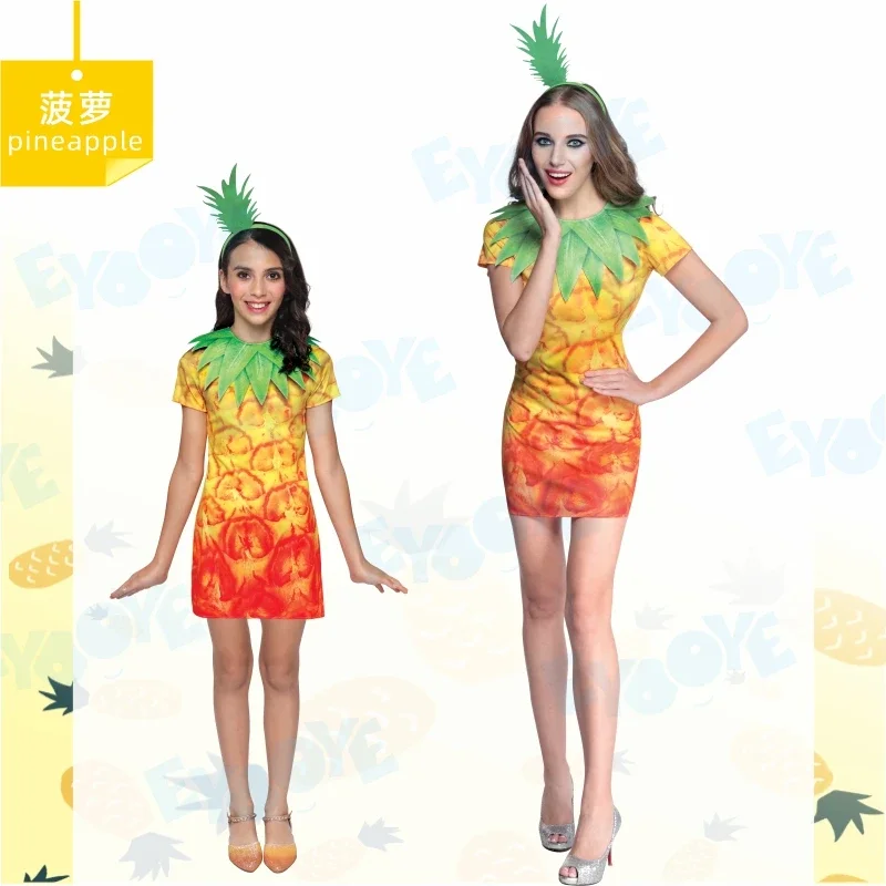 2025 Cosplay Costume Fruit Watermelon Pineapple Kiwi Strawberry Dress Performance Carnival Party Outfit Parent-child Clothes view 5