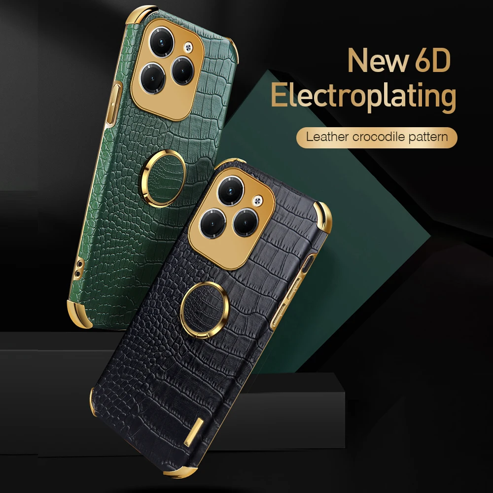 6D Plating Leather Cover For Infinix Hot 40 Pro 40i 4G Case Magnetic Holder Ring Shockproof Coque Hot40 Hot40pro 40Pro Hot40i 4G