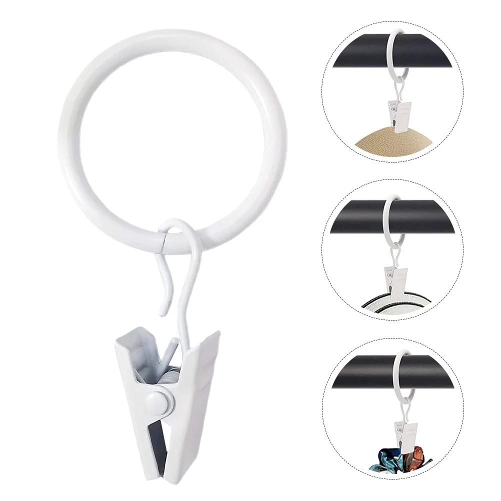 10 Pcs Hook up Damage-free Curtains Clips with Rings Clamp Practical Shower Iron Clamps for