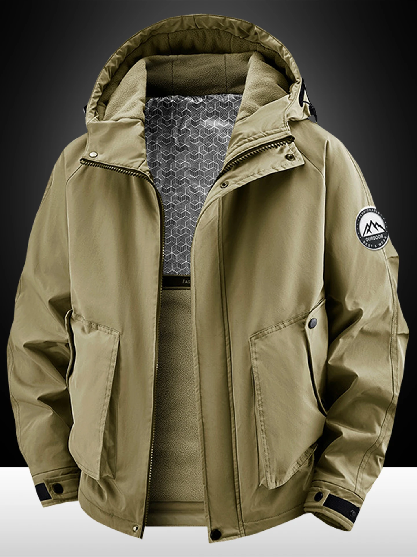 

Men's Winter Hooded Cotton Jaet Outdoor Loose Large Size Multi-ket Mid-Length Fce Lined Thiened aphene Coat