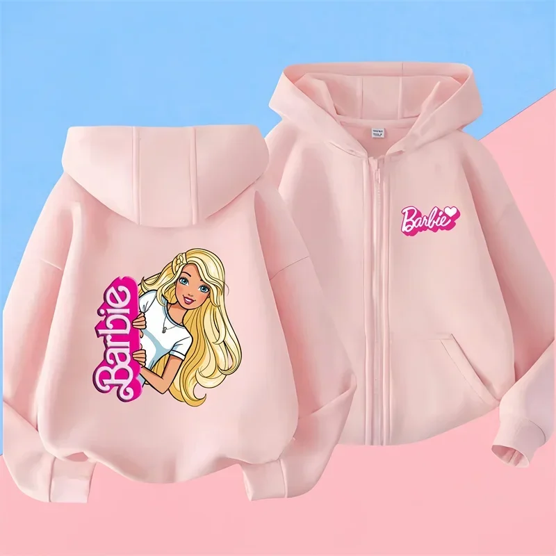 kawaii Barbie Pin Zipper Hoodie kids Girls Sweatshirt Fall Winter Long sleeve Harajuku Jumper Disney Pin Casual hoodie top