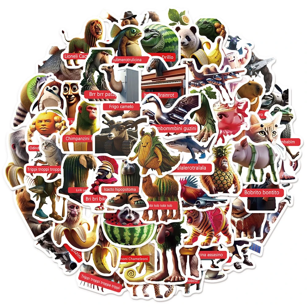 10/30/60pcs Tung Tung Tung Sahur Italian Brainrot Stickers AI Abstrac Decals Laptop Phone Car Bike Skateboard Decoration Sticker