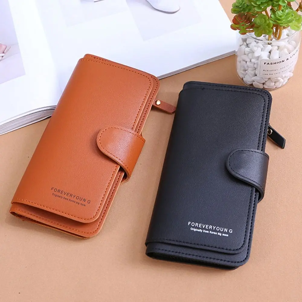 

Purse Simple Phone Holder Cash Clip Gift Solid Color Women Ladies Credit Card Holder Coin Purse Long Purse PU Leather Wallet