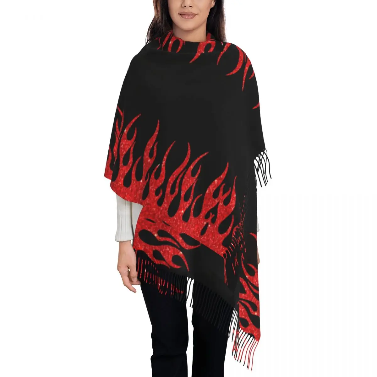 

Custom Print Red Glitter Racing Flames Scarf Men Women Winter Warm Scarves Vintage Burning Fire Shawl Wrap