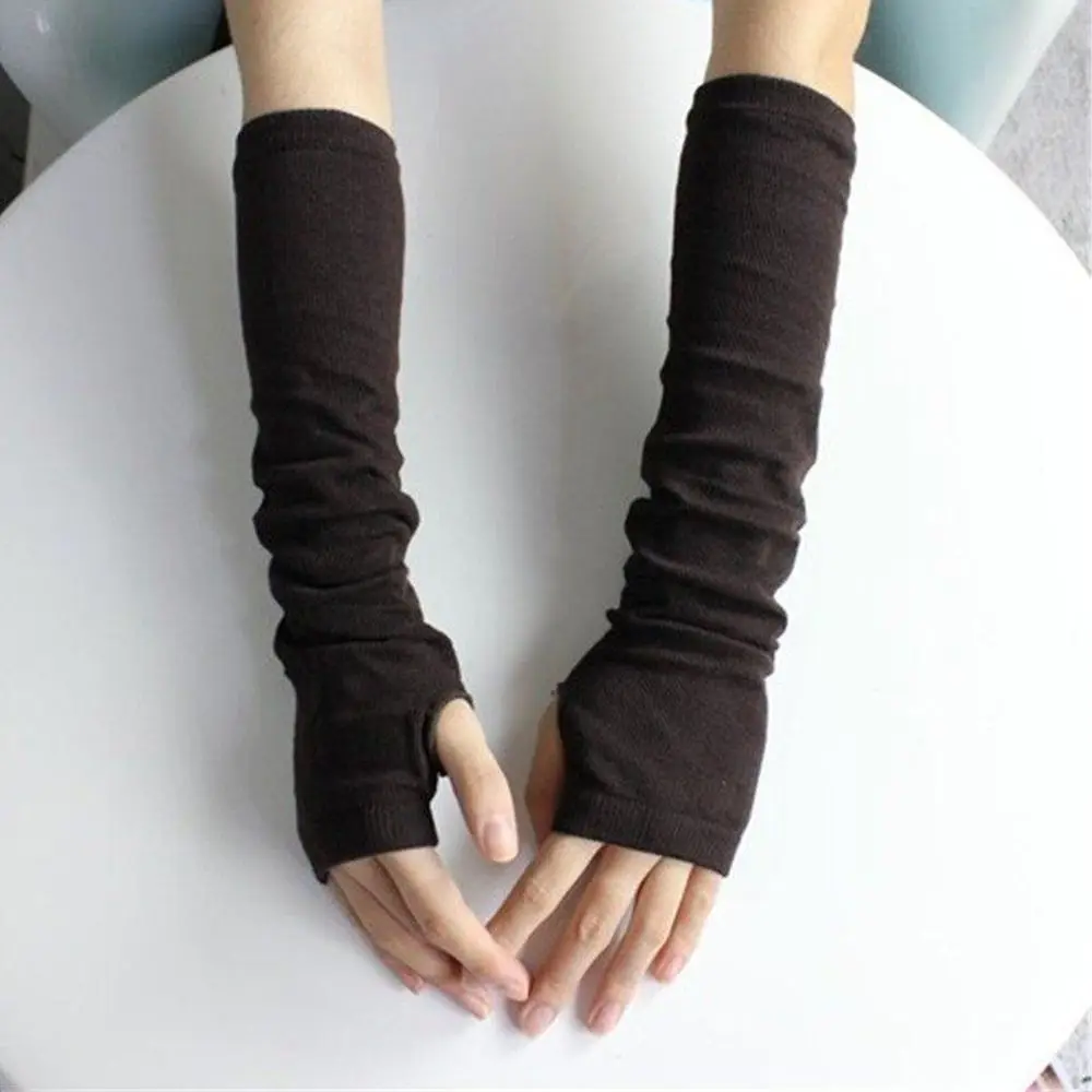 

Knit Stretchy Black Mittens Female Trendy Warmers Unisex Warm Fingerless Long Arm Gloves