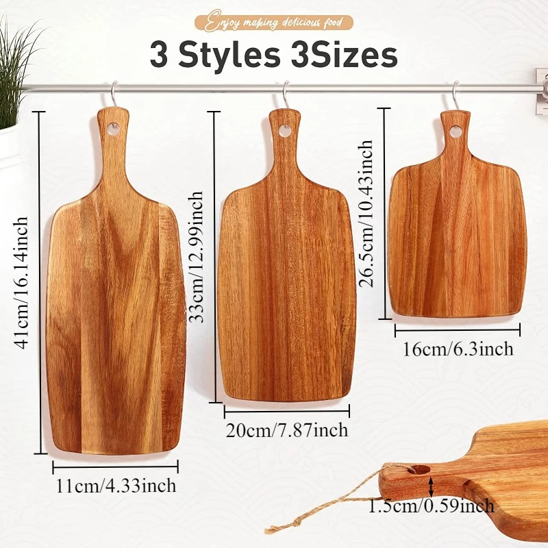 Solid Wood Chopping Blocks Cutting Board Kitchen Fruit Deli Board Portable Cheese Boards for Home Outdoor Camping Picnic