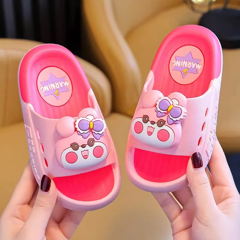 New Summer Children Slippers Cute Cartoon Dinosaur Bear Trim Sandals For Boys Girls Bathe Flip Flops Non-Slip Home Kids Shoes