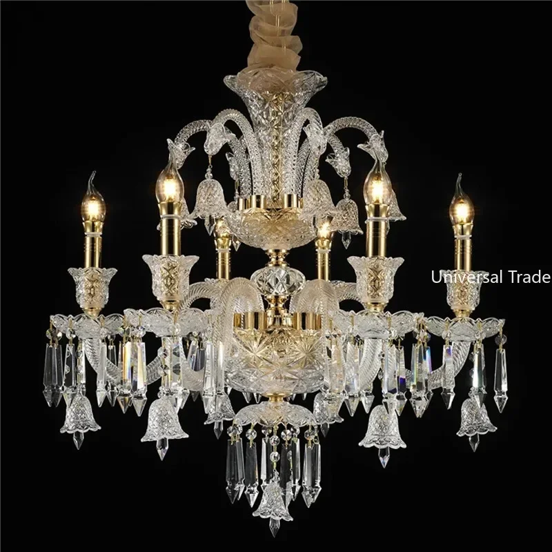 

Gold K9 Crystal Chandelier Living Room Modern Luxury Traditional Bedroom Hotel Lustres Cristal Lighting Fixture Pendant Lights