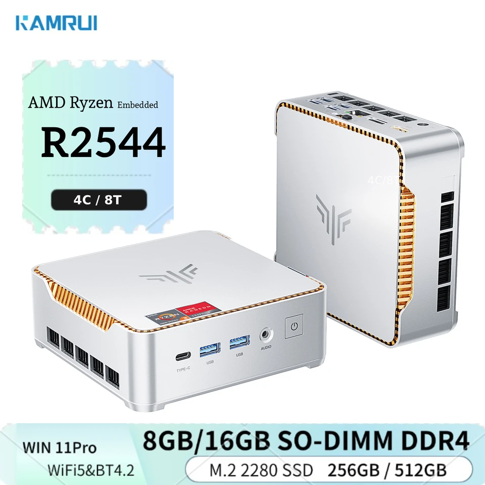 KAMRUI 미니 PC 16GB SO-DIMM DDR4 512 M.2 2280 SSD AMD Ryzen R2544 최대 3.7GHz HDMI+DP1.4 듀얼 4K UHD WiFi5 데스크탑 마이크로 PC 썸네일 7