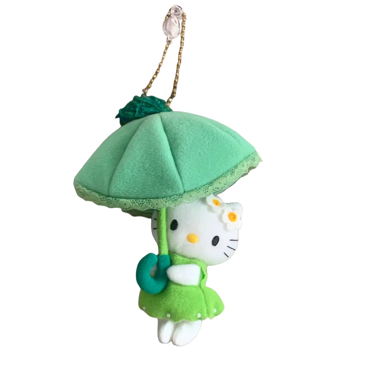 Sanrio Hello Kitty Cross-Dressing Green Leaf Umbrella Modeling Fresh Green Outfit Plush Keychain Backpack Car Key Pendant Gift