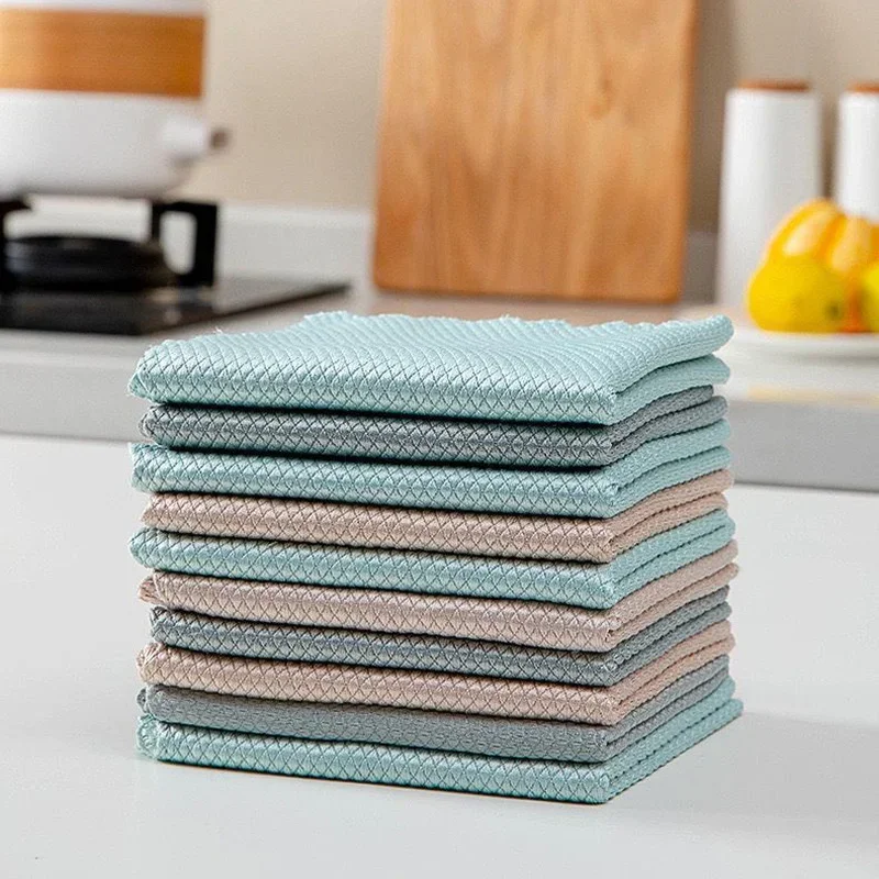 5/10Pcs Kitchen Anti-Grease Wiping Rags Efficient Fish Scale Wipe Cloth Cleaning Cloth Home Washing Dish Cleaning Towel