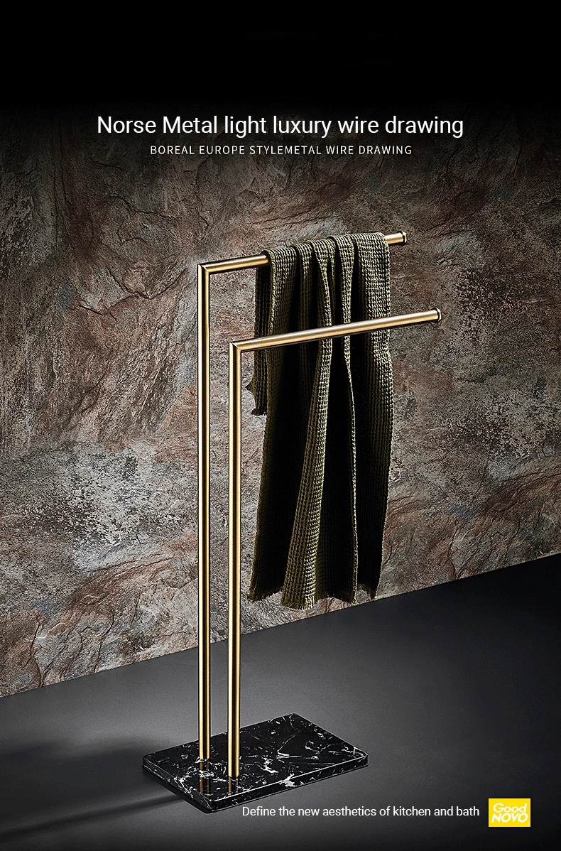Floor Standing Marble Stone Base Luxury Hotel Towel Rack Holder Towel Storage Shelf Brush Gold Towel Bar FR1052