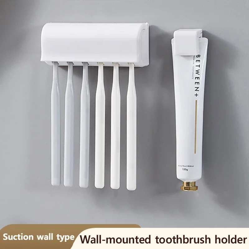 No Punch Wall Hanging Toothbrush Holder, Multi-functional Bathroom Storage Toothbrush Holder White