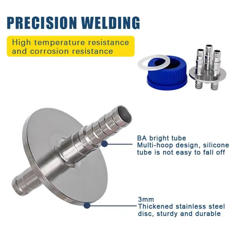 GL45 Fermentation Tank Reactor Feed Cover Stainless Steel Jar Lid With SS304 Blue Headspace Cap Refill Cover For Tube view 5