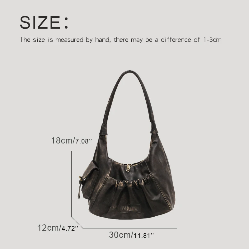 Tas HOBO Vintage untuk wanita, tas tangan desainer mewah dan tas 2023 baru di PU Distressed Ruched huruf tas bahu bawah tangan