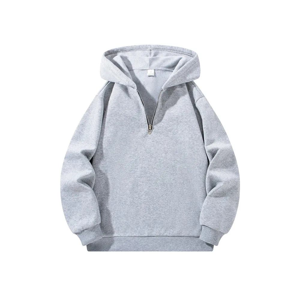 Men's Half Zipper Hooded Hoodies New Solid Color Long Sleeve Sweatshirts Autumn Loose Sport Warm Sweats Fashion Casual Pullover - Image 3