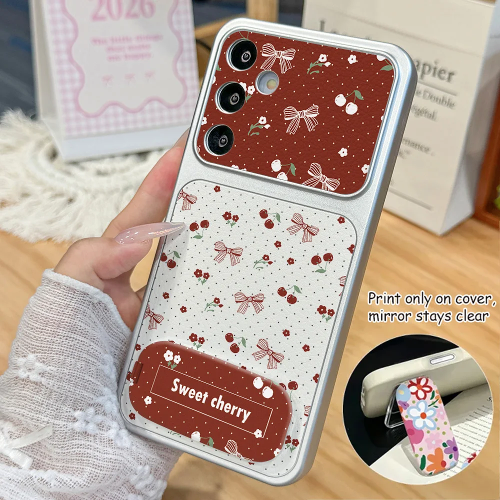 Süße Kirsch-Halterung Handyhülle für Samsung S26 Ultra S25 S24 S23 FE A56 5G A57 A37 A16 A17 A26 A54 A15 A55 A27 Lederhülle