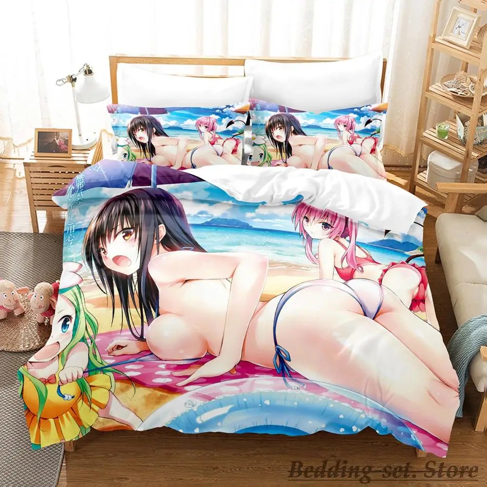 

Sexy Grils To Love Ru Bedding Set Cartoon Anime three-piece set Adult Kid Bedroom Duvetcover Sets 3D Kawaii Girls roupa de cama