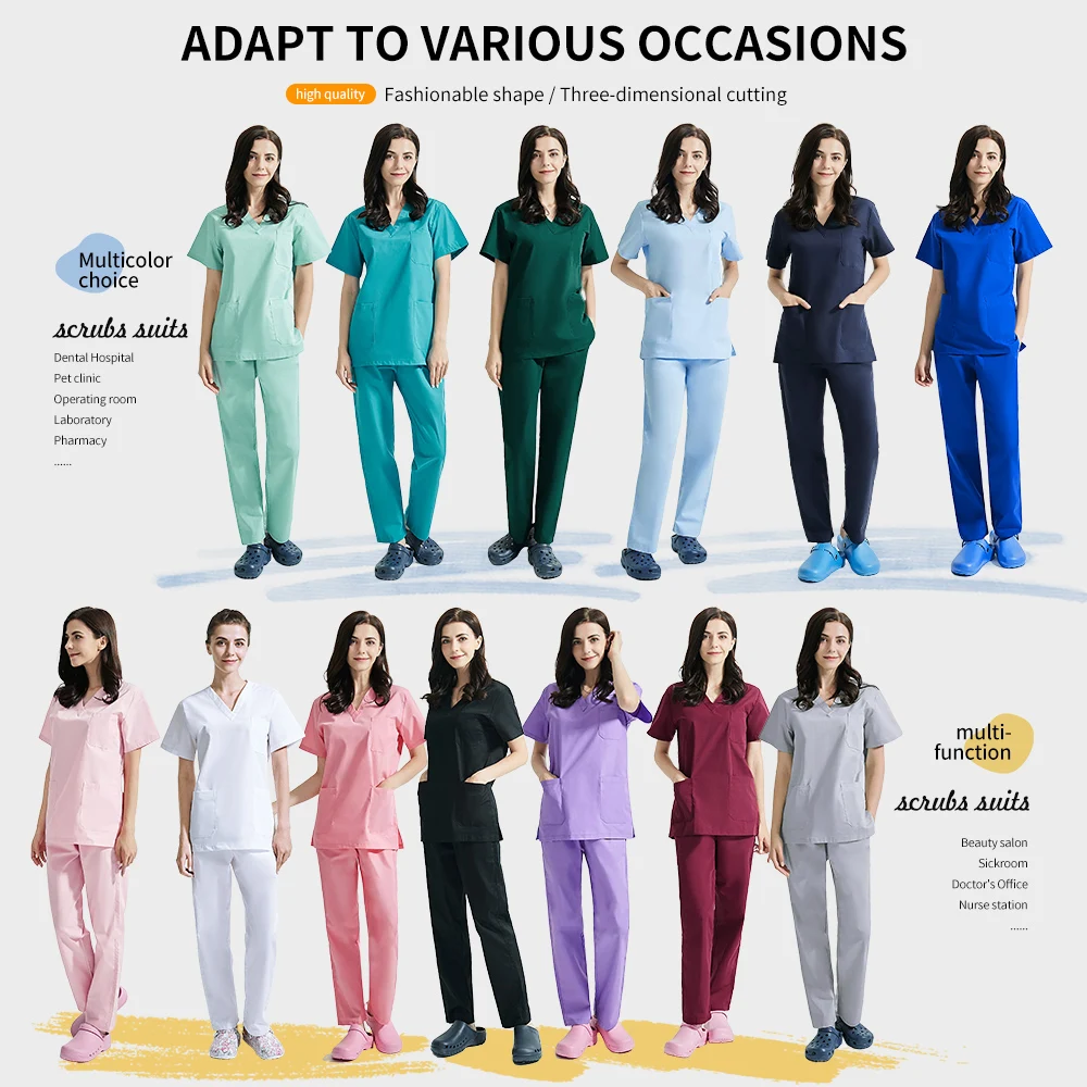 OP-Theater Arzt Set Mehrfarbig Krankenhaus Krankenpflege Chirurgische Kleidung Frauen Schönheitssalon Spa Arbeitskleidung Unisex Scrubs Uniformen
