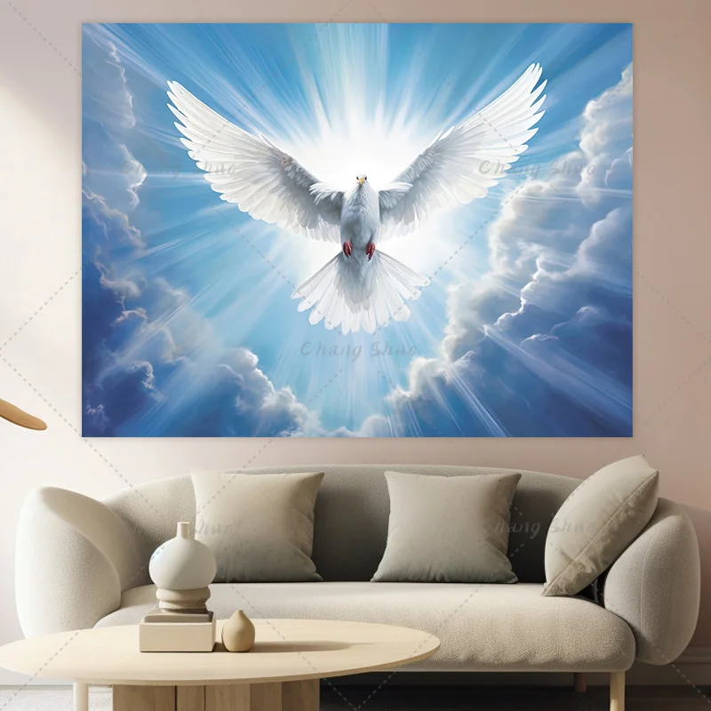 Peace Dove Holy Spirit Bird Blue Sky And White Clouds Photography Heaven White Dove Background Church Decoration Banner