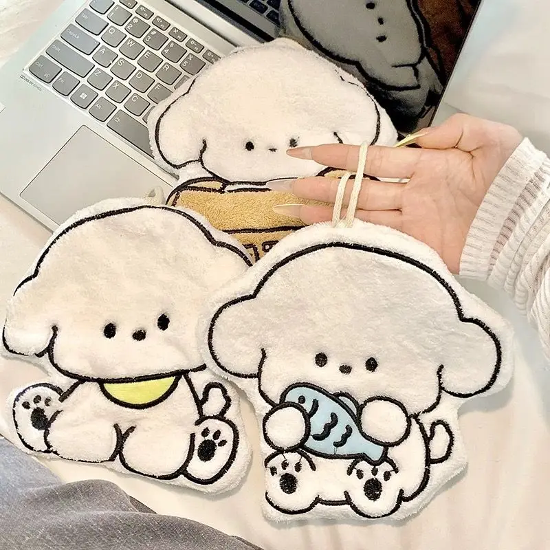 

New Kawaii Lined Puppy Plush Wipe Hanging Handkerchief Cute Cartoon Handkerchief Cloth Household Absorbent Towel Gifts for Kids