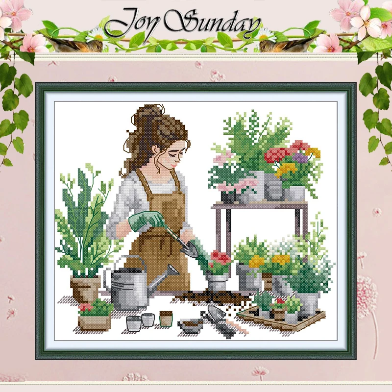 

Woman Who Grows Flowers Patterns Counted Cross Stitch Set DIY 11CT 14CT 16CT Stamped DMC Cross-stitch Kit Embroidery Needlework