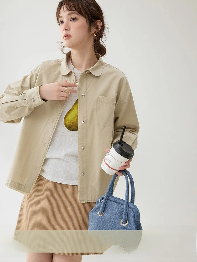 

Женская свободная блузка AMUU Original Design с пэчворком и небольшими оборками, в корейском стиле, из смесового хлопка и льна, с длинным рукавом, для повседневной носки