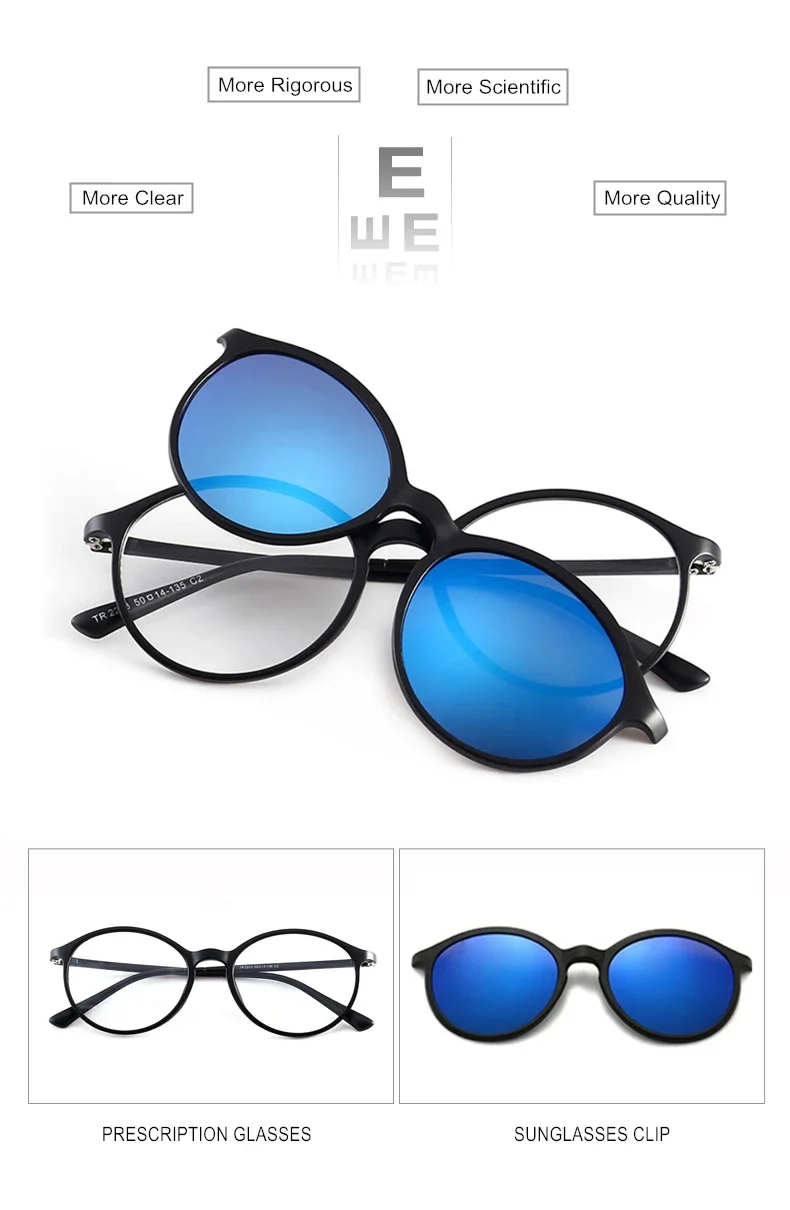 Magnet Clip Sonnenbrillen Und Brillen Set Myopie-0,5 Zu-10 Männer Frauen Mode Runde Rahmen Kurzsichtig Brille f232 – Detail 2