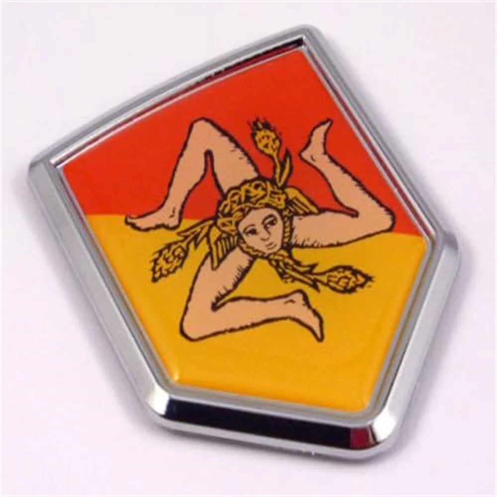 Bandera de Sicilia Emblema siciliana Calcomanía cromada para coche Etiqueta engomada con forma de escudo Italia por coche Calcomanías cromadas para automóviles motocicletas Camiones Vehículos