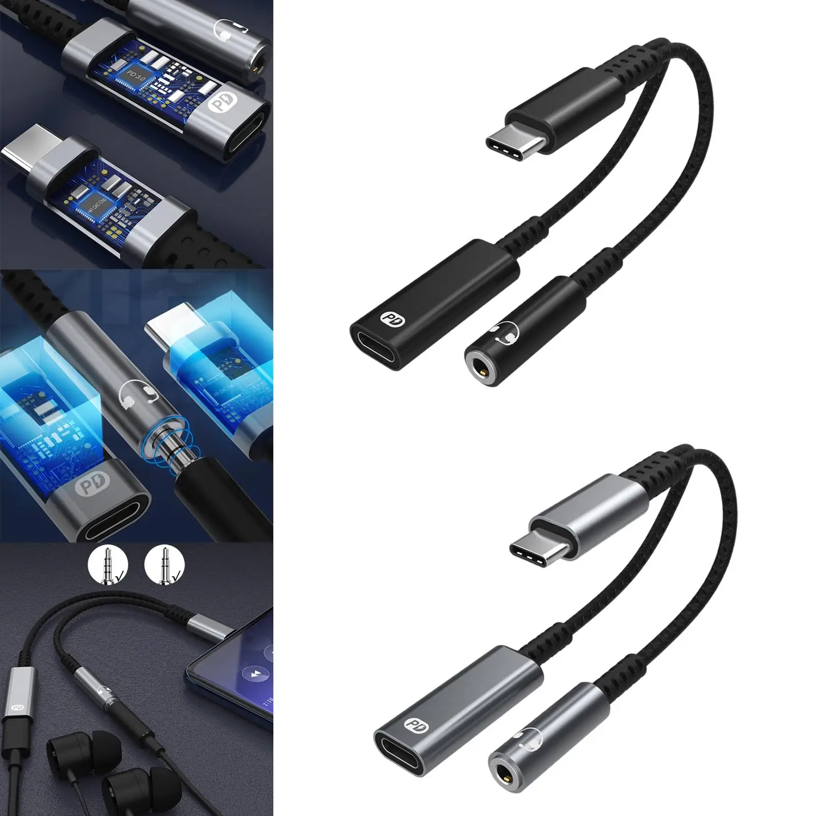 2 in 1 USB Type C Headset Adapter Braided for Ports Notebooks Tablets image 4