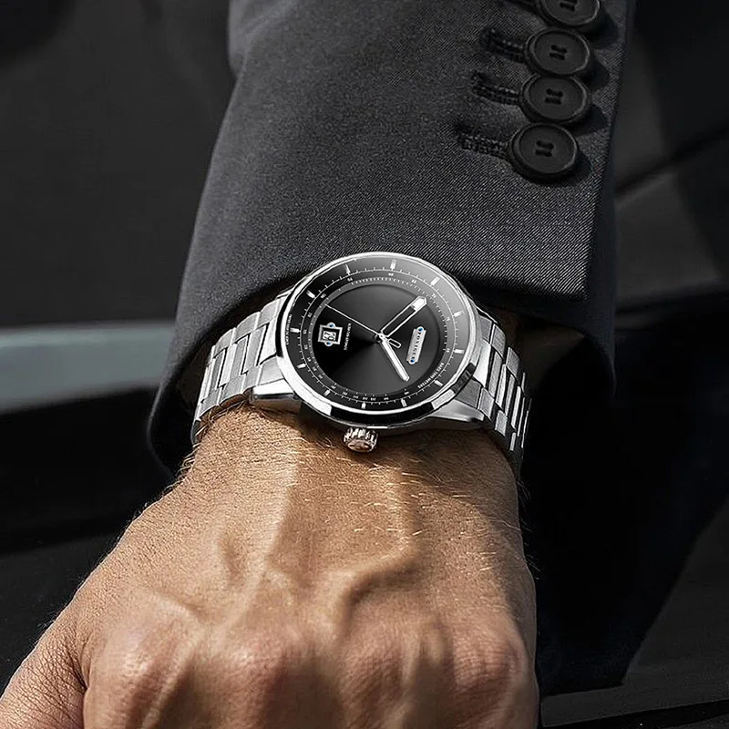 PONIGER تصميم الأزياء الكلاسيكية أعلى العلامة التجارية ميوتا 9015 حركة مضيئة مؤشر ساعات المعصم التلقائية