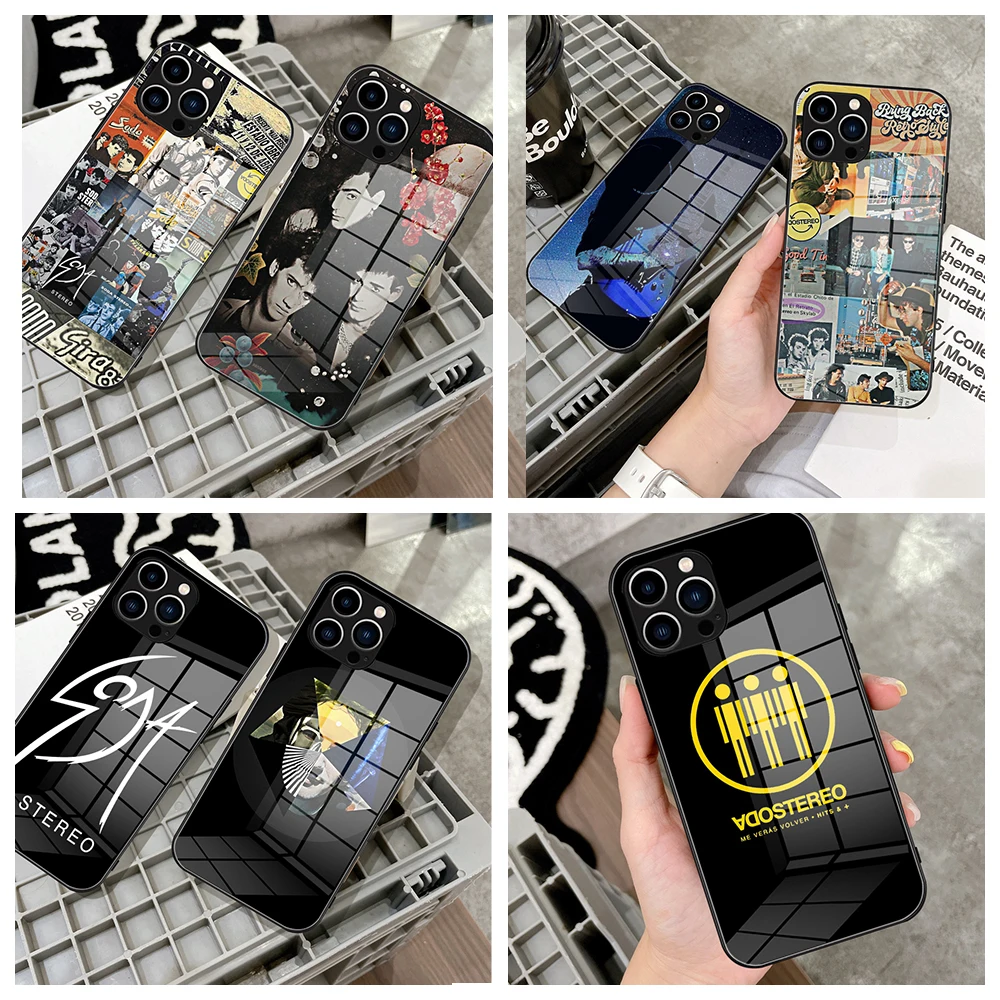 For Iphone 14 SODA STEREO Band Phone Case Glass for IPhone 13 14 12 11Pro XR XS MAX 14 Plus SE Pro Design Glass Covers