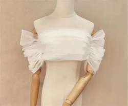 Pleats Tulle Wedding Bolero Off Shoulder Bride Shrug Women Formal Party Bridal Cape Special Occasion Jacket