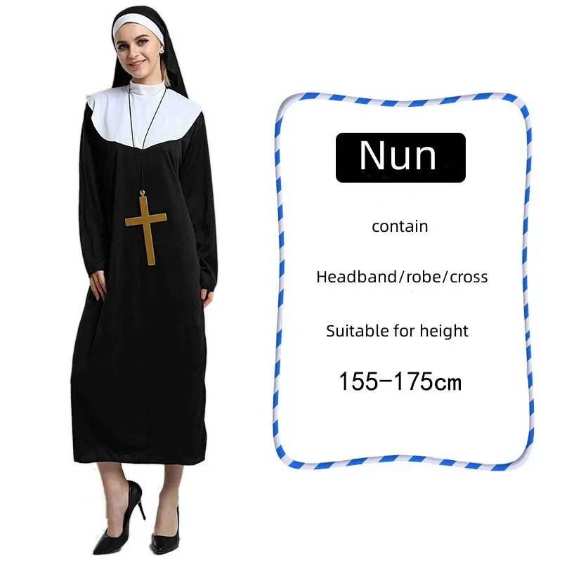 3pcs Set Halloween Costume Prom Cosplay Priestess Nun Robe Dress Sexy Women Carnival Dress Up Party Stage Show Fancy Dress UY804