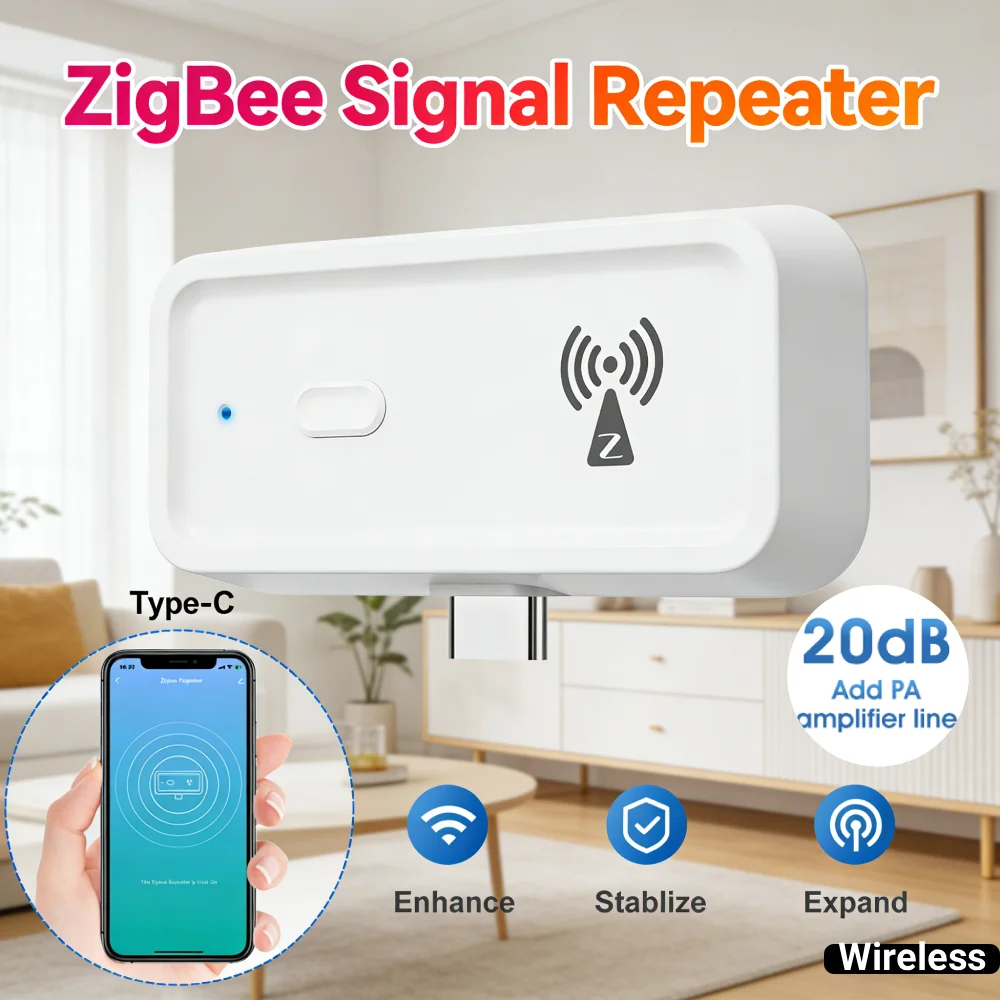

Усилитель сигнала ZigBee работает с шлюзом ZigBee, тип C, для устройств умного дома, выходная мощность до 20 дБ для дома и офиса
