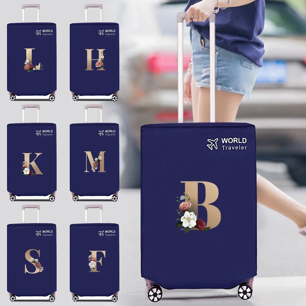 Luggage Cover Travel Luggage Cover Dust Proof Scratch Resistant Reusable blue Non-woven Cover Gold Letter Print Pattern