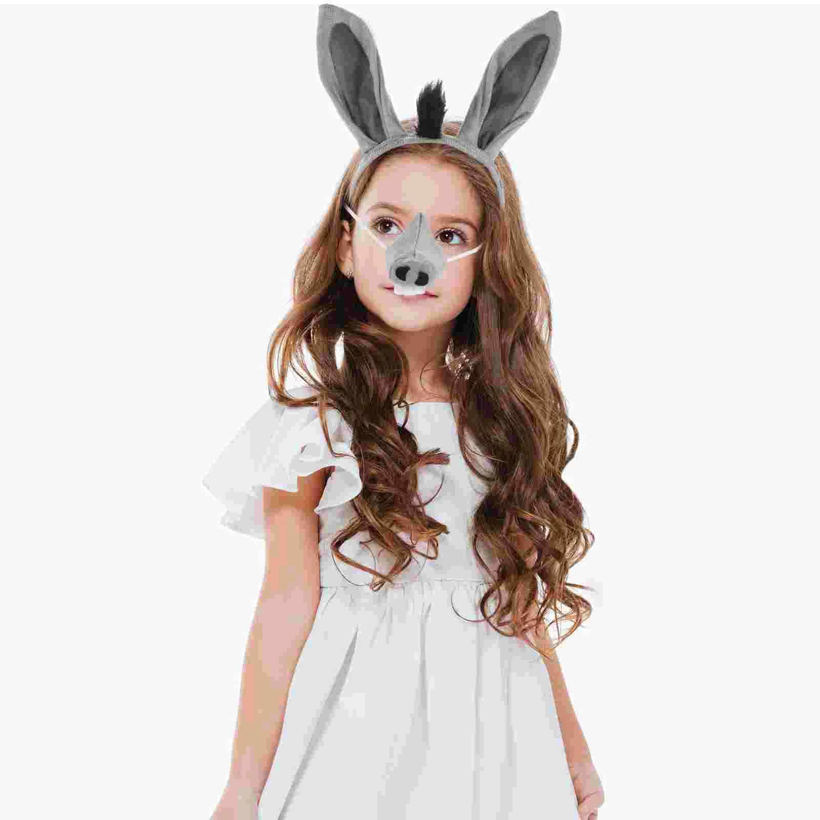 

Donkey Headband Animal Costume Hairband Ears Tail Bowtie Nose Decor Cosplay Headgear