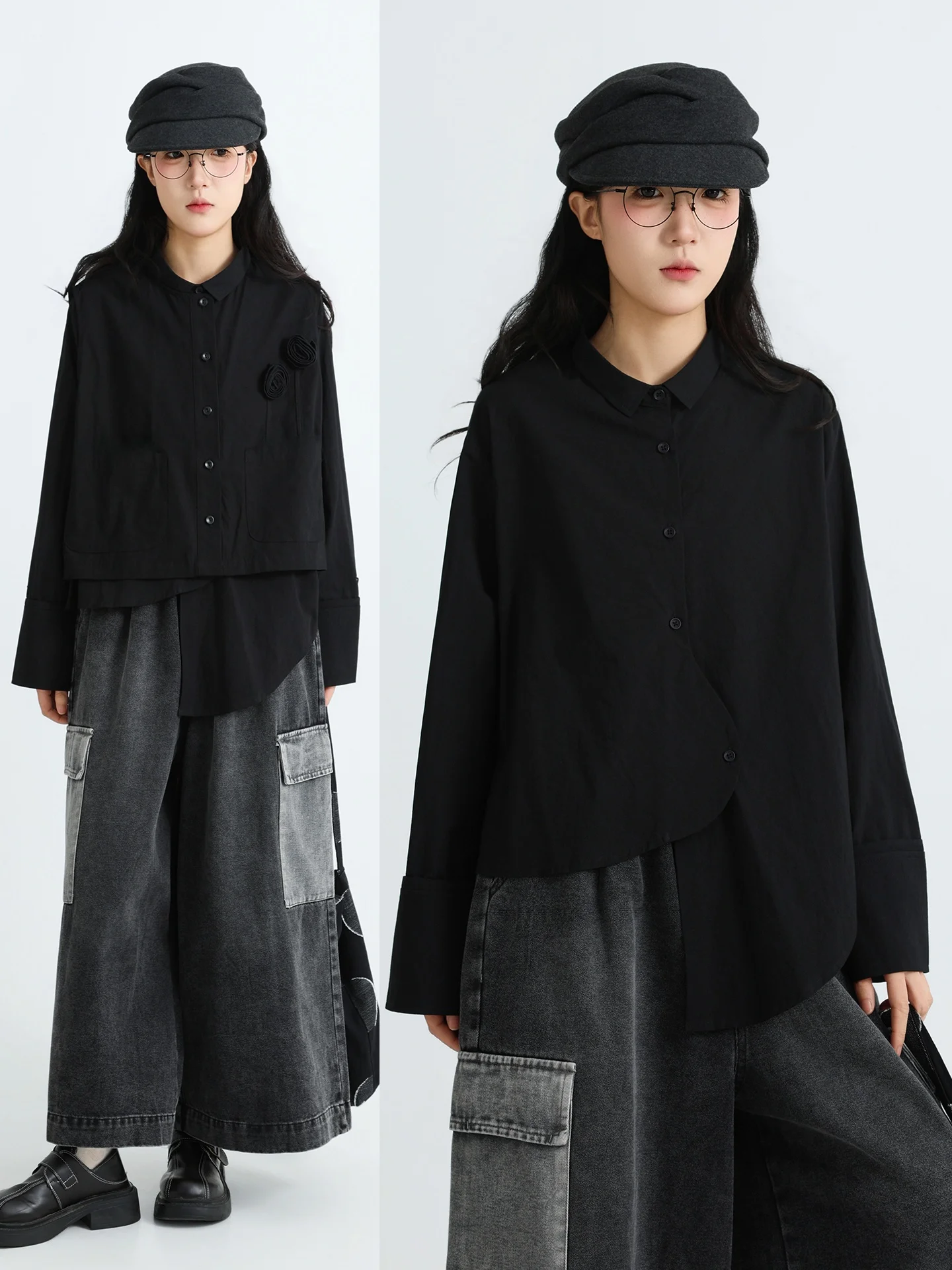 

Женская асимметричная рубашка BOUREN Pure Color, летняя, с оригинальным дизайном, из хлопка, с длинными рукавами, отложным воротником, открытый кардиган