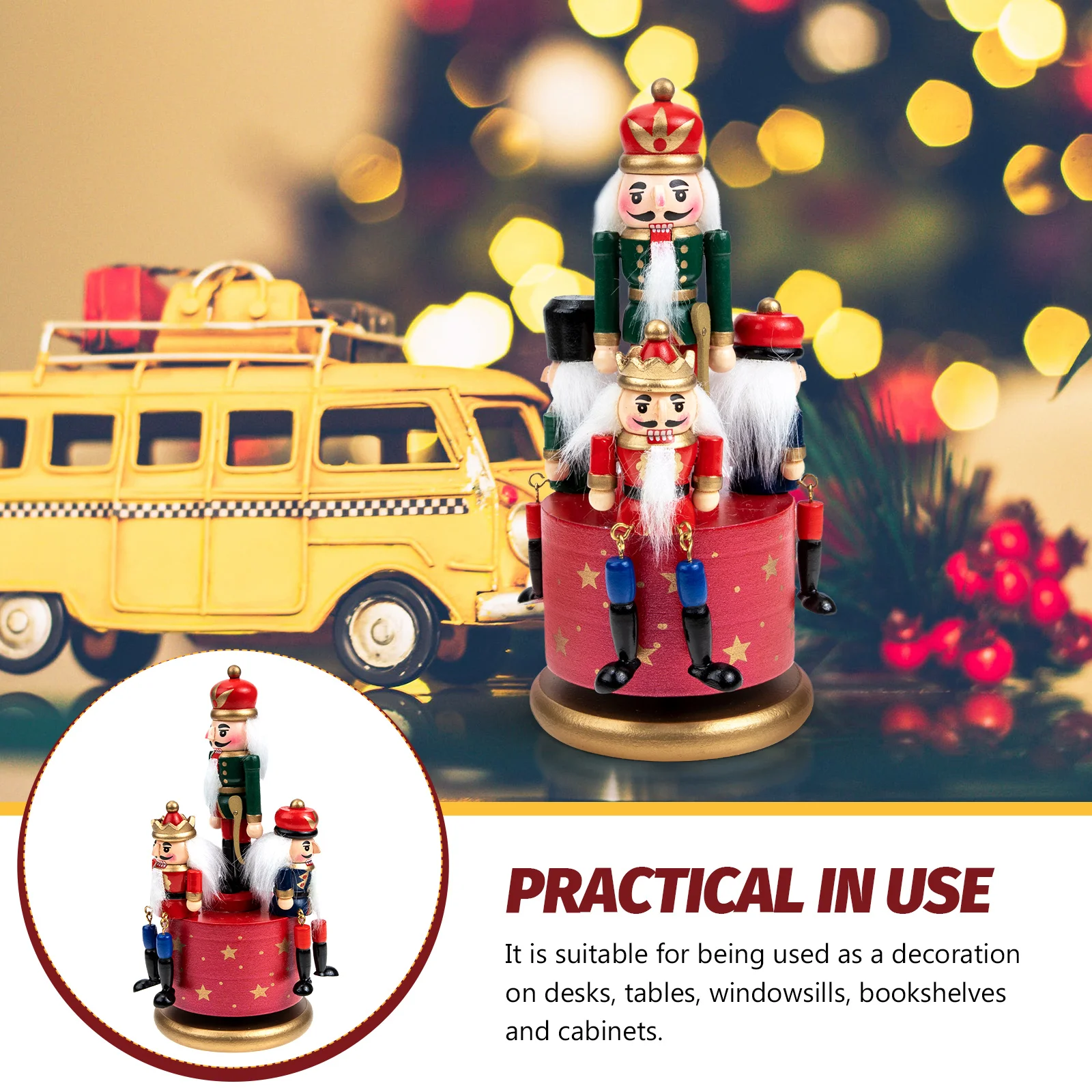 

Nutcracker Music Box Xmas Style H Painted Wood Adornment Desktop nament Rotating Musical Box Home Supplies Gift