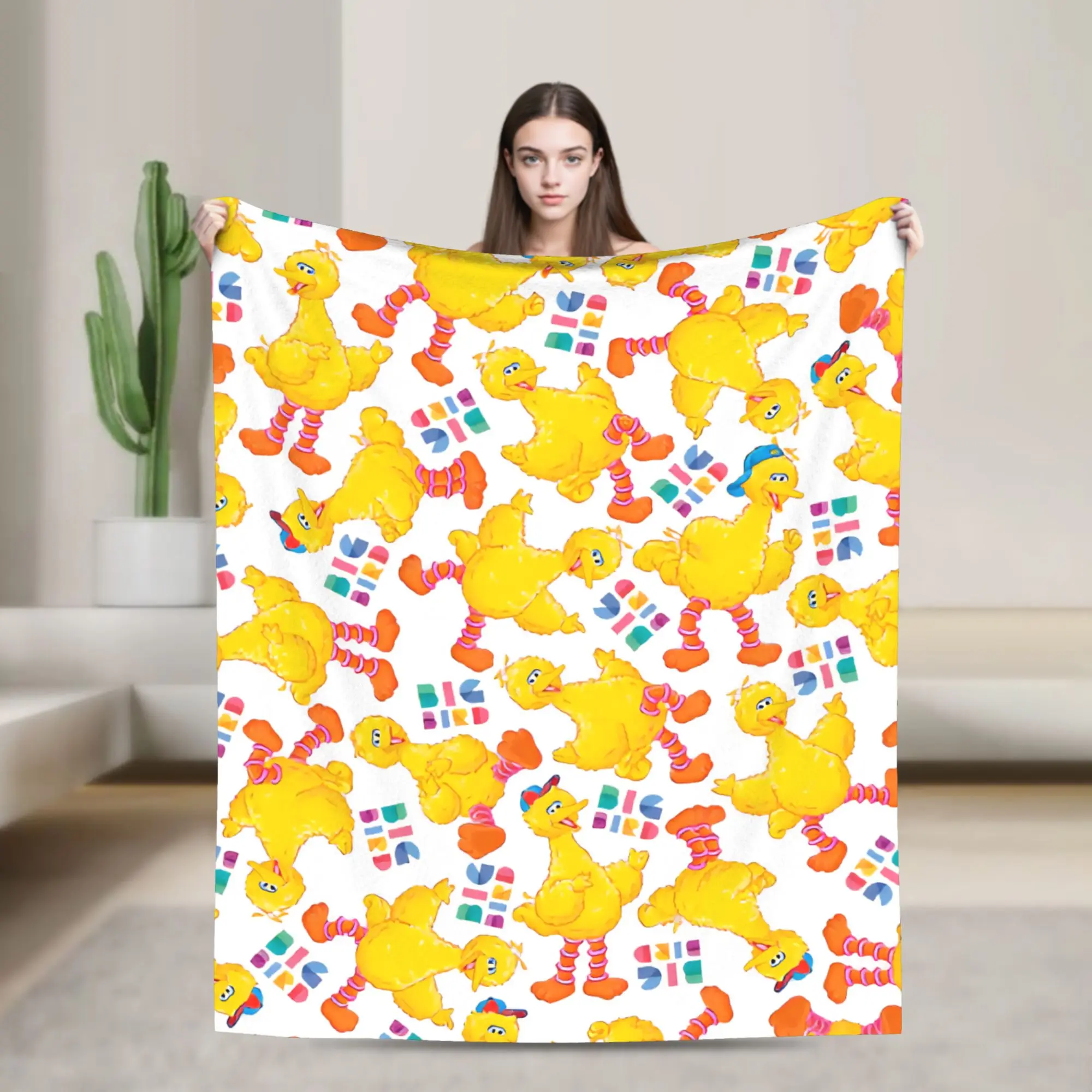 Manta de franela blanca con diseño de pájaro grande, colcha suave y duradera para sofá cama, colcha de viaje para oficina, funda para sofá cama