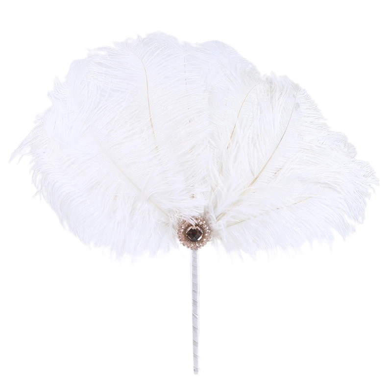 KX4B Exquisite Fan Bridal Ostrich Fan Crystal Flapper Party